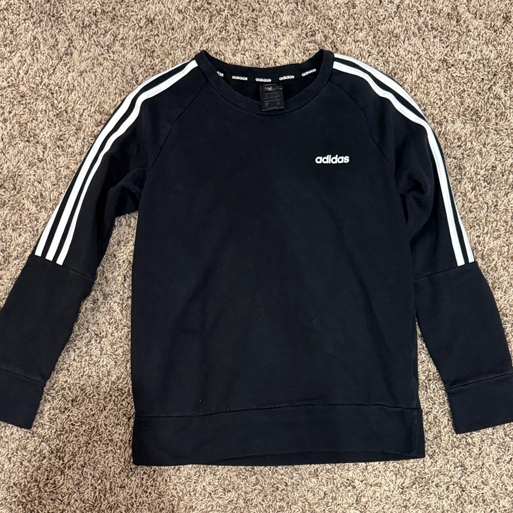 adidas Black Kids Crewneck Sweatshirt with White Three-Stripes